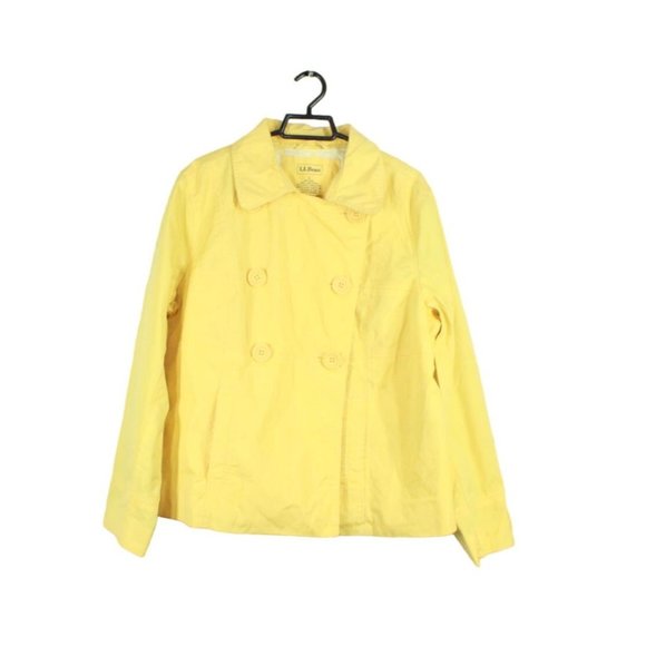 LL Bean Yellow Cotton Double Breasted Peacoat Spring Jacket Size L - Picture 1 of 9